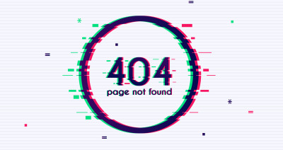 Error with glitch effect on screen. Error 404 page not found. Flat design modern vector illustration concept.